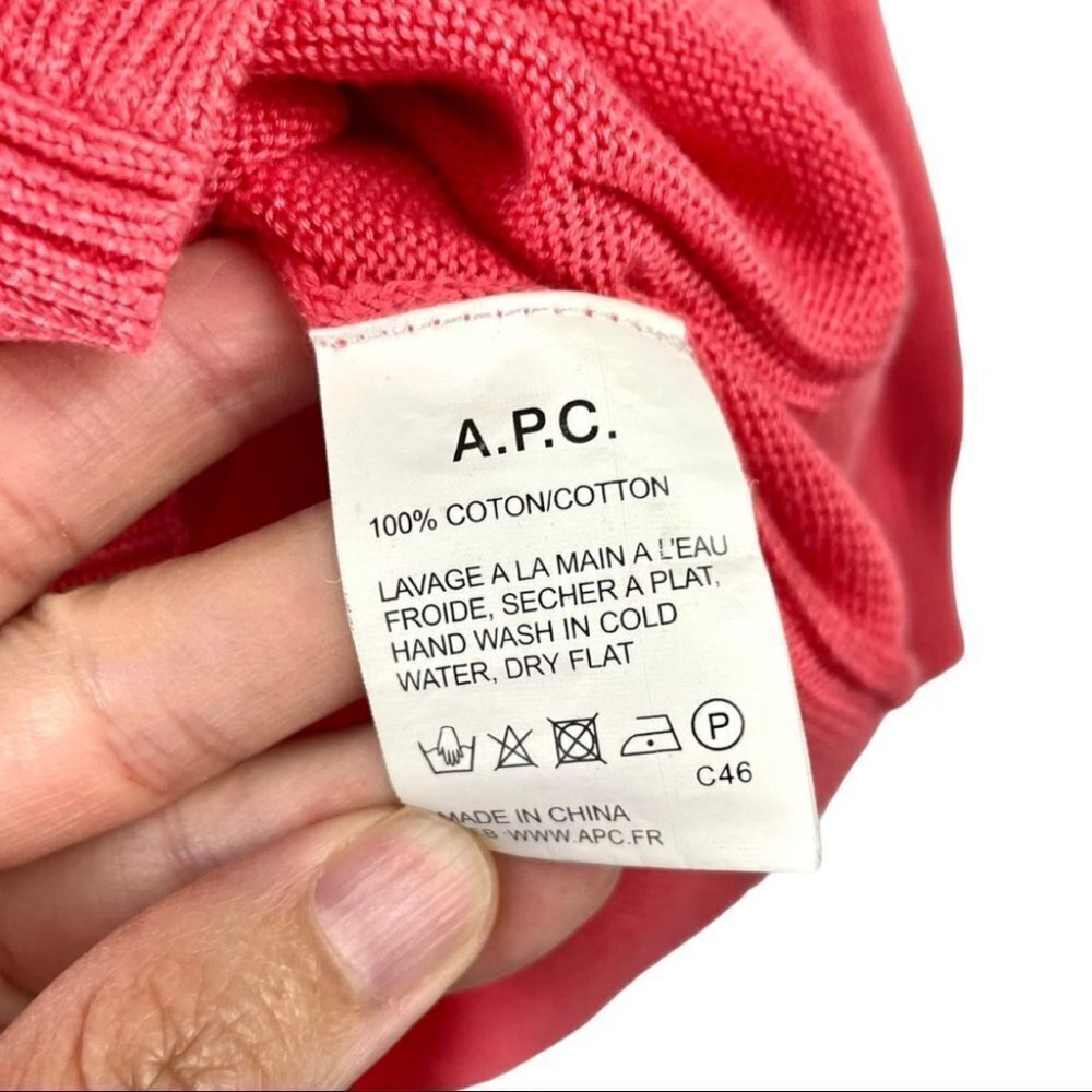 A.P.C. Paris Coral Red Pima Cotton Button Front V Neck Cardigan Size M - Picture 4 of 6